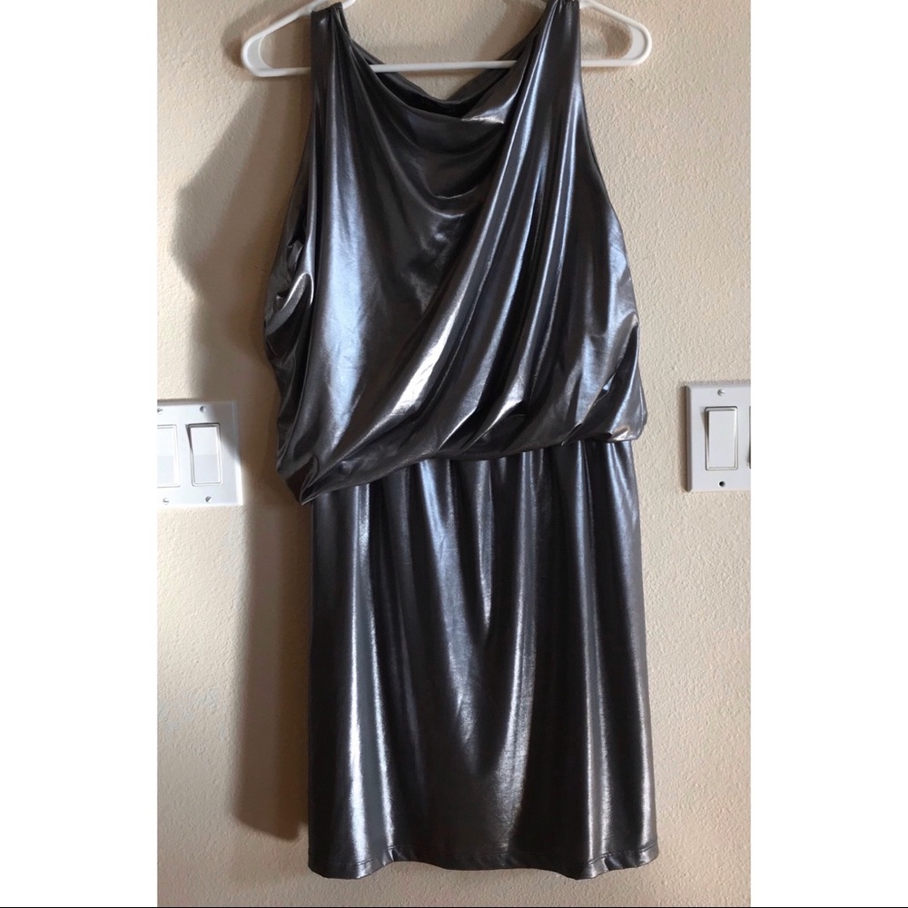 Liquid metallic silver sleeveless dress NEW